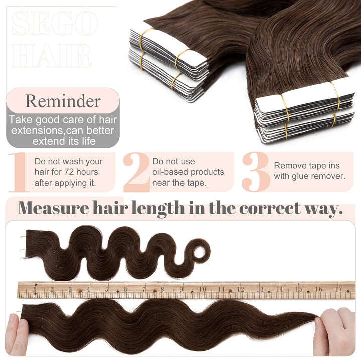 SEGO Echthaar Extensions Tape Klebeband Haarverlängerung Invisible Seamless Skin Weft Menschenhaarve