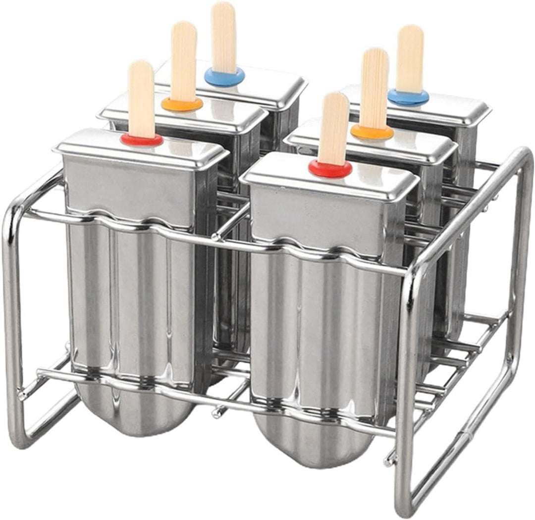Eisformen aus Edelstahl 304 – 6er Set am Formen mit Halterung & 100 Holzstäbchen – Plastikfrei & Wie