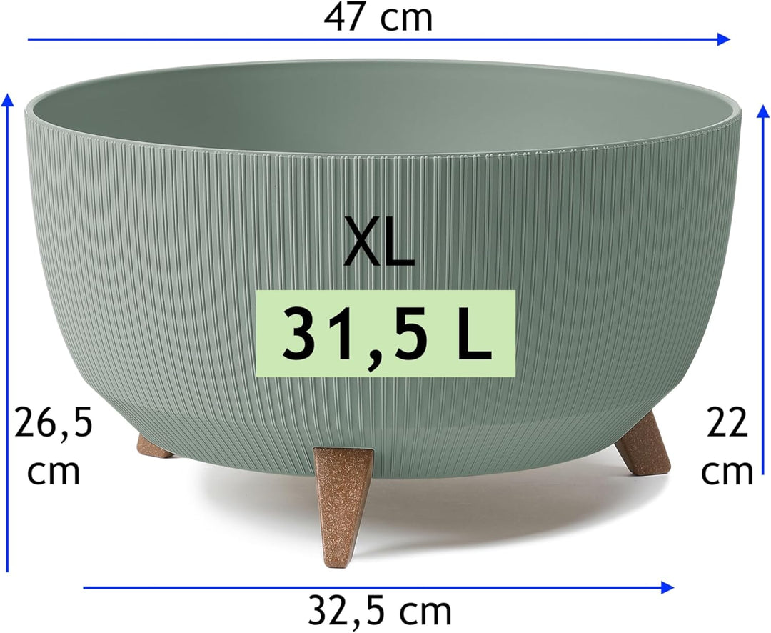 MELTOM Blumentopf Schale mit Füssen Einsatz Kräutertopf Übertopf Pflanzschale Eco Recycled (Grün, XL