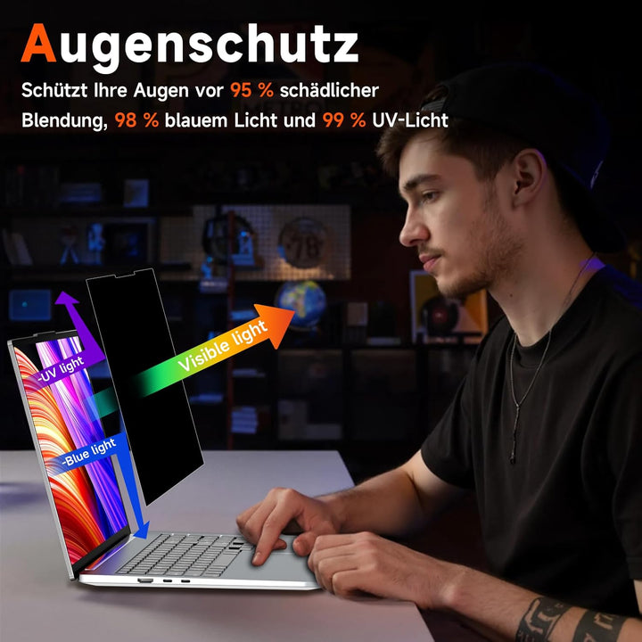 Magnetischer Laptop Blickschutzfolie 13.3 Zoll Seitenverhältnis 16:10, Anti Spy Blaulicht Blendfrei