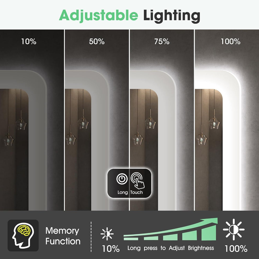 S'bagno Badspiegel-mit-Beleuchtung 100x70cm, Led-Badezimmerspiegel-mit-Licht, Entfoggen, 3 Farben, D