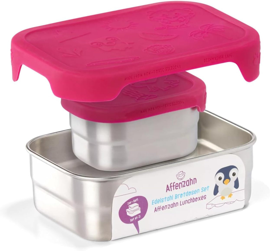 Affenzahn Edelstahl Brotdose inkl. Snack-Box Silikon-Deckel BPA-frei Spülmaschinenfest Eule - Türkis