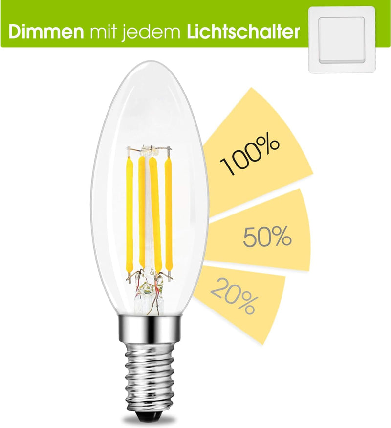 linovum fourSTEP Dim E14 LED 6er Pack Kerze Filament - &