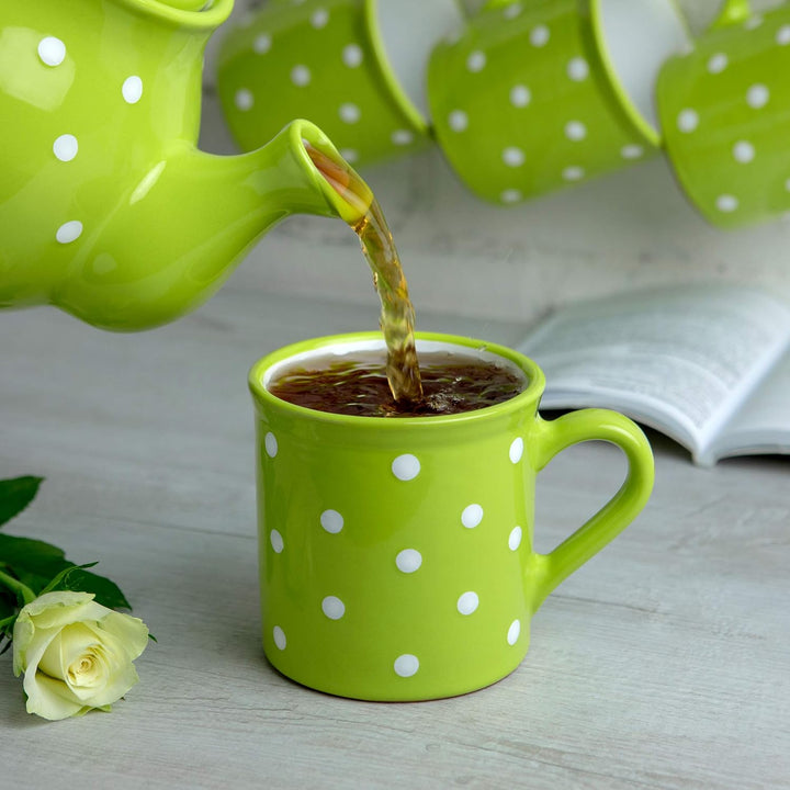 City to Cottage® - Keramik XXL Becher 500 ml | Kaffeebecher | Grün und Weiss | Polka Dots | Handgema