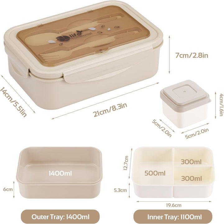 LUZOON Lunchbox, Bento Box Brotdose Erwachsene 1400ml mit 3 FäChern für Kinder inkl. Besteck, Jausen