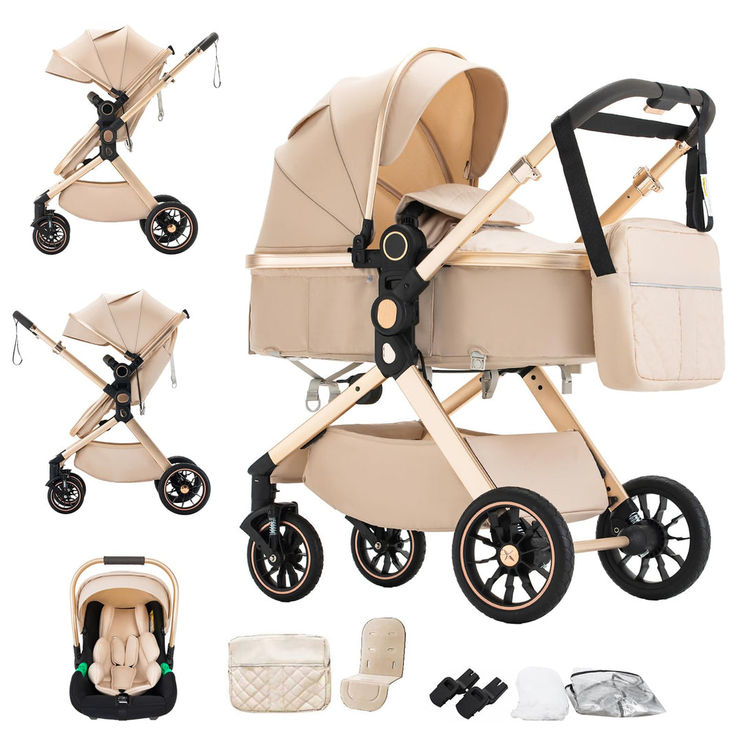 BEBBY 3-in-1 Kinderwagen KombiKinderwagen-Set 2-in-1 Buggy faltbar Luxus Hochlandschaft Neugeborenes