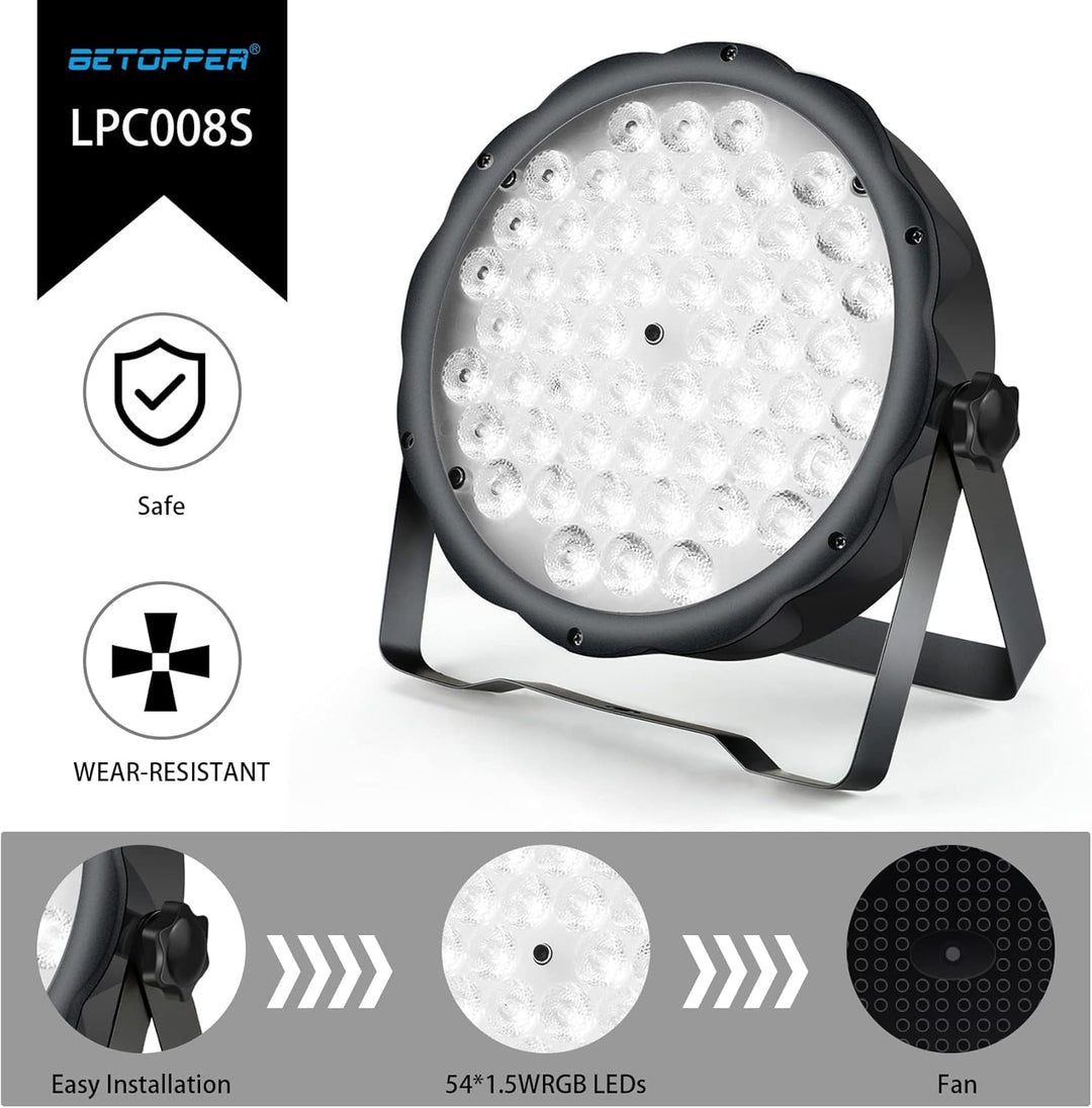 BETOPPER DJ Lichter Disco Lichter Bühne Lichter 54 * 1.5W par led RGB 3-in-1 Sprachsteuerung / DMX51