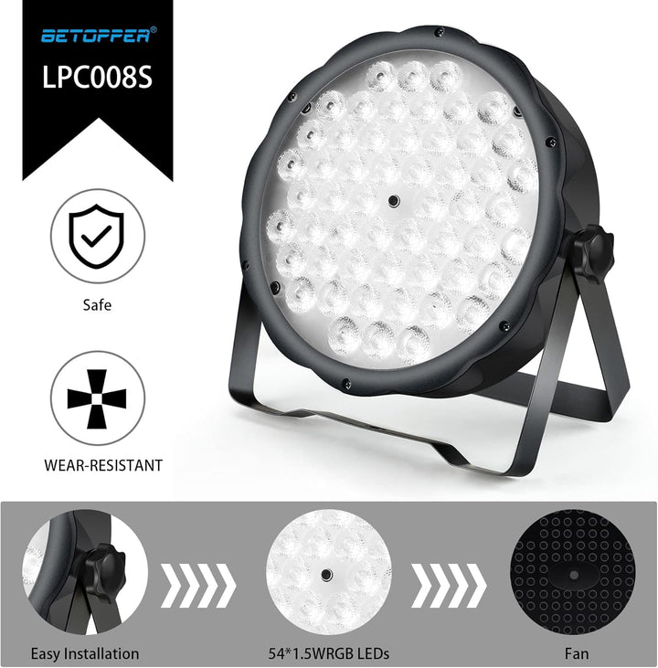 BETOPPER DJ Lichter Disco Lichter Bühne Lichter 54 * 1.5W par led RGB 3-in-1 Sprachsteuerung / DMX51