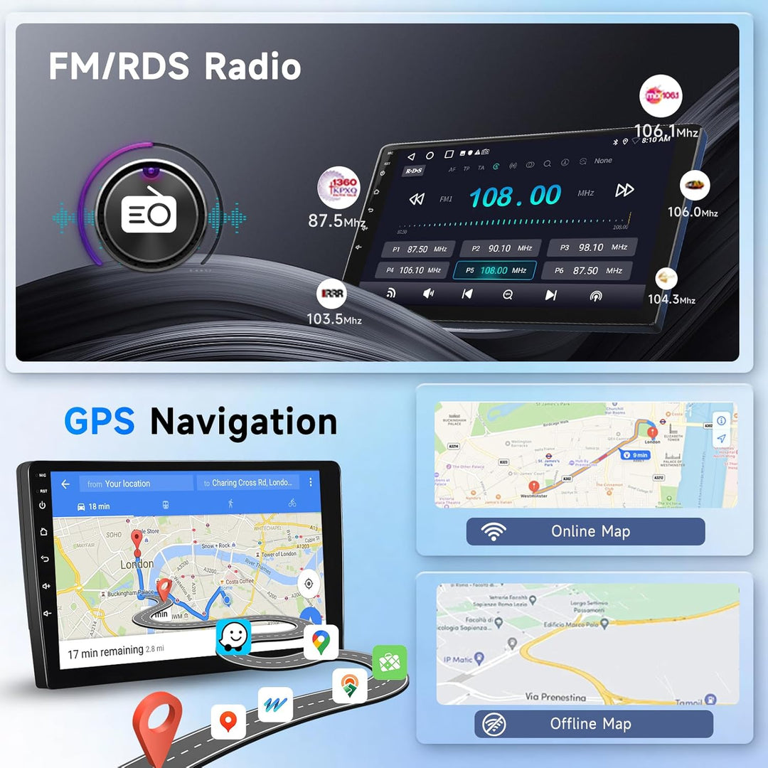 Podofo Carplay Android Autoradio GPS für Peugeot 307 2002-2013, HiFi Android Auto 9" Touchscreen WiF