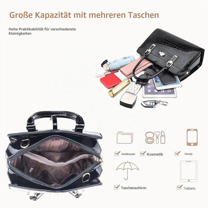 Nicole&amp;Doris Damen Handtaschen Neue Umhängetasche Lackleder Shell Schultertasche Henkeltaschen Tasch