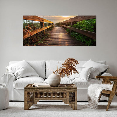 Wandbilder Dekoration Wohnzimmer Fussgängerbrücke Meer Strand Ufer Panorama Bilder auf Leinwand 120x