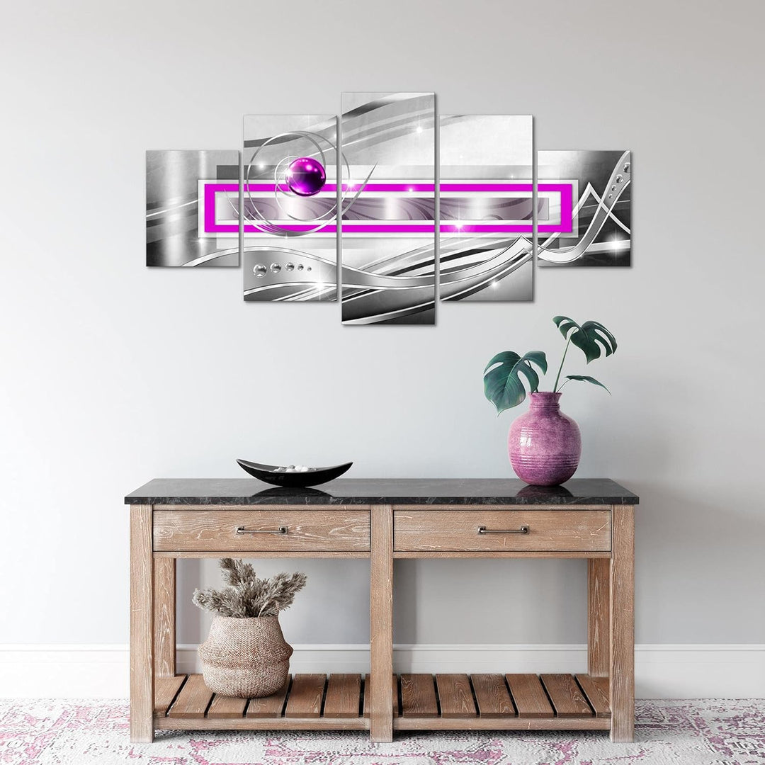 Runa Art Wandbilder Abstrakt 5 Teilig Bild auf Vlies Leinwand Deko Wohnzimmer Schlafzimmer Grau Viol