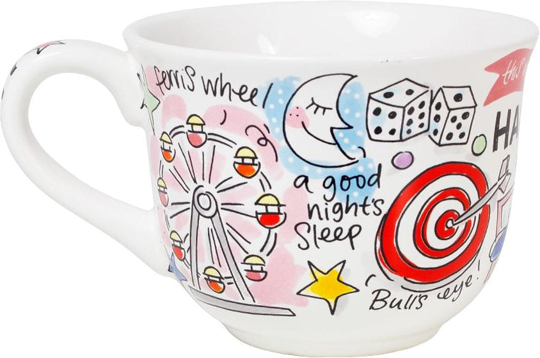 Blond Amsterdam Suppenschale mit Henkel – Happy-Kollektion – Handbemalt – Fröhliche Illustrationen –