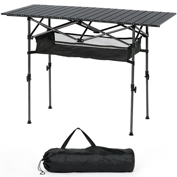 Campingtisch Klappbar 120 x 55cm, Klapptisch Höhenverstellbar(50/80cm), Tischplatte Aufrollbar, Trag