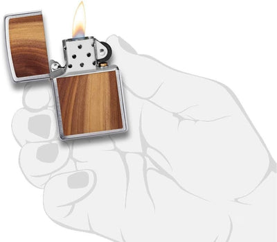 Zippo 29900 Woodchuck Feuerzeug mit Zedern-Motiv, Winddicht, Chrom, reguläre Passform