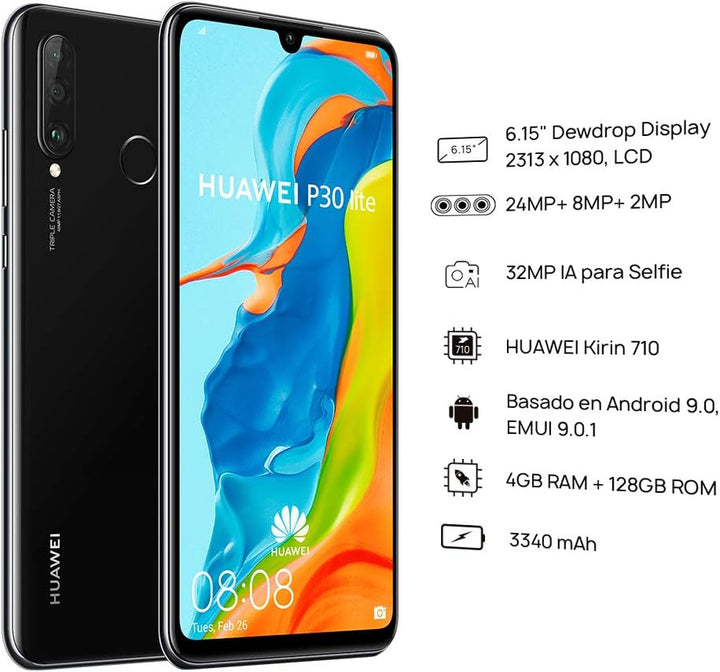 HUAWEI P30 Lite (128 GB, 4 GB RAM) 6,15" Display, AI Triple-Kamera, 32MP Selfie, Doppel-SIM Globale