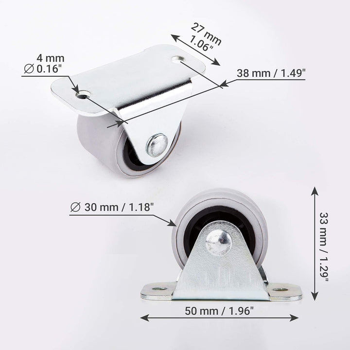 (Packung mit 50 Stück) 30 mm Gummirad Kunststoff Drehrolle Doppelrollen Metall mit Platte Möbelgerät