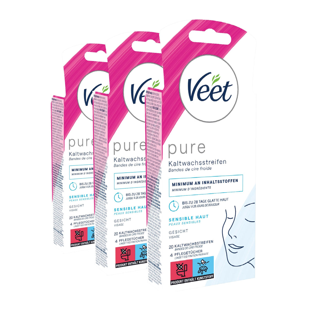 Veet PURE Kaltwachsstreifen – Geeignet für sensible Haut – Anwendung für Gesicht – Bis zu 28 Tage gl