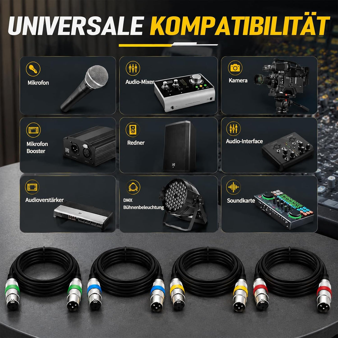 DMX Kabel, Mikrofonkabel 4er-Pack 3M XLR Männlich zu Weiblich Symmetrisch Abgeschirmt für Studioaufn