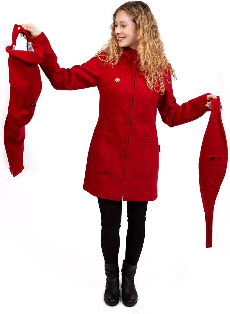 Viva la Mama - schicker Umstands- und Tragemantel für den Winter - VALENTIN M Rot - Vorn und Hinten