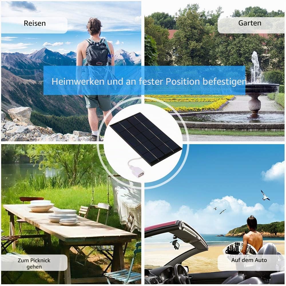 Irishom Tragbares Solar Ladegerät mit USB Anschluss für Handys 2W / 5V Solarpanel Unterwegs Handy La