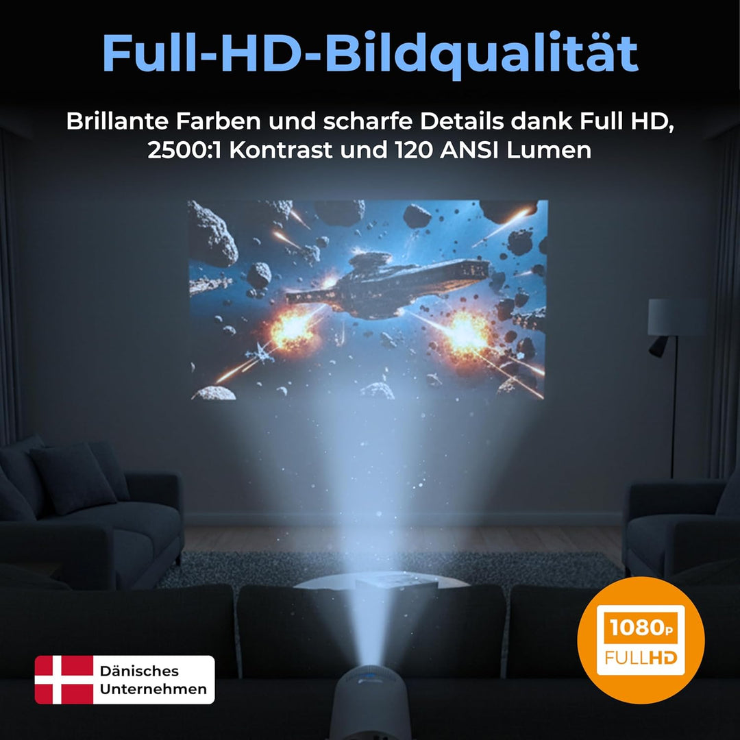 DENVER PR-1500 Mini Beamer, LED Projektor mit 120 ANSI Lumen, Unterstützt HD 720p, HDMI, USB & Bluet
