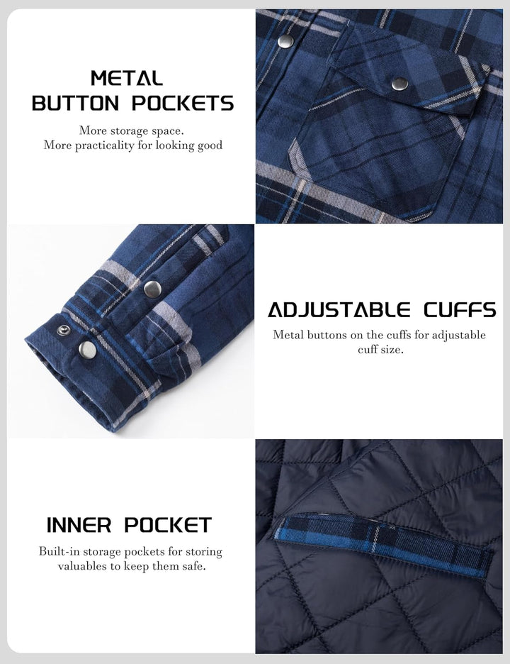 TACVASEN Herren Karierte Hemdjacke Flanellhemd Holzfällerhemd Thermohemd Jacke S Blau Grau, S Blau G