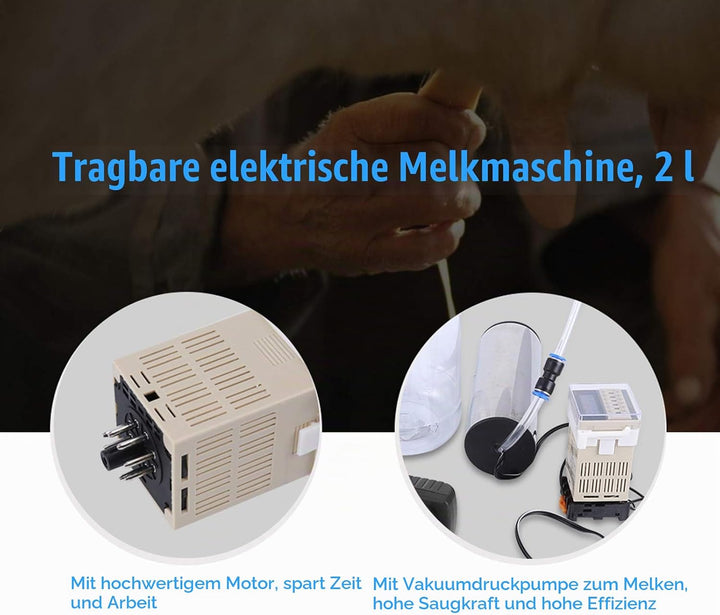 Ejoyous Melkmaschine Elektrische 2L, Tragbare Kühe Melker Kit mit Rulsierender Melkvakuumpumpe Doppe