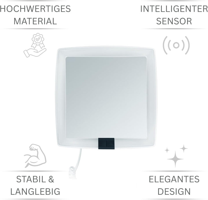 Libaro LED Kosmetikspiegel mit Sensor Verona eckig 5fach Vergrösserungsspiegel quadratisch Wandmonta