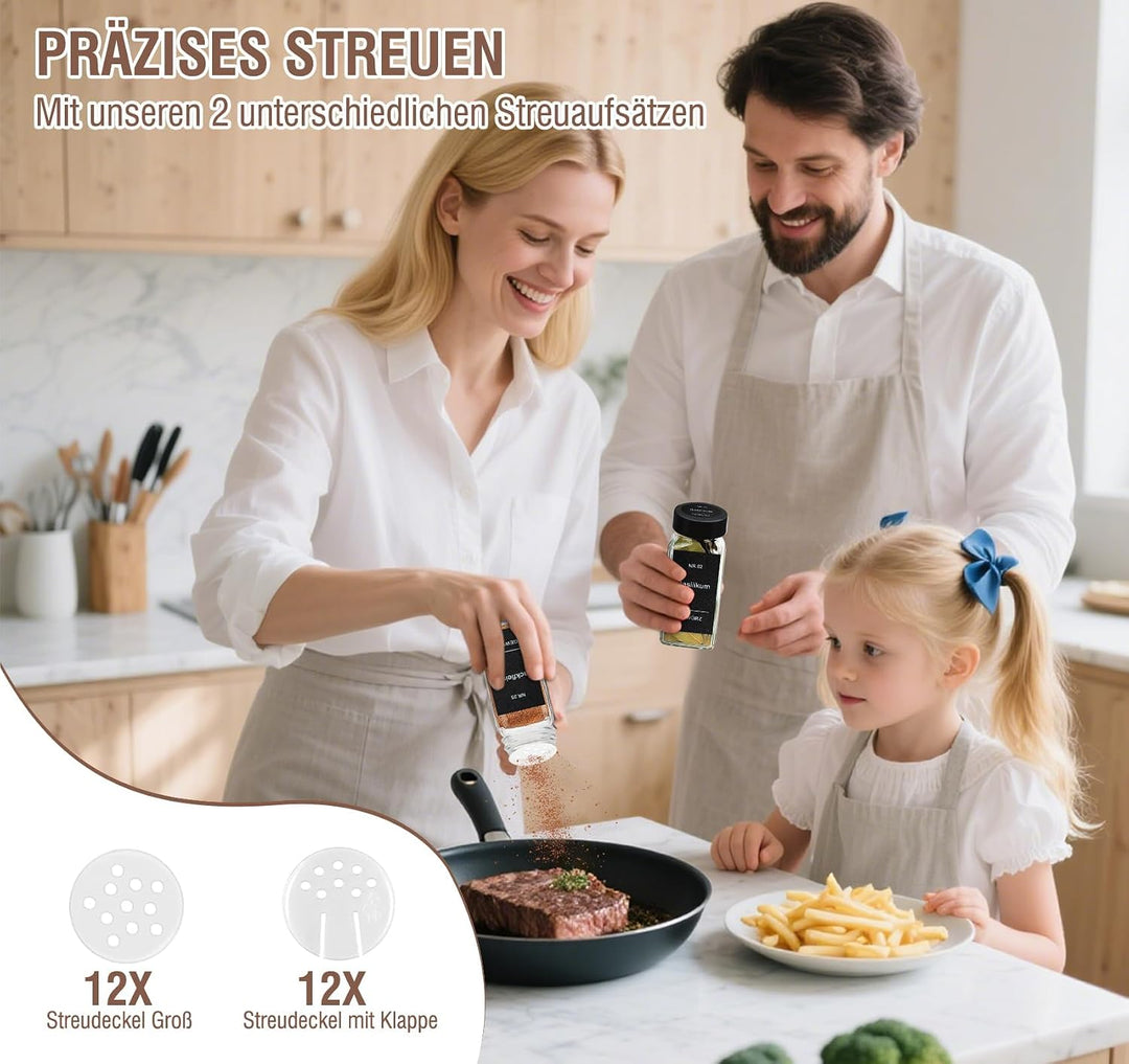Mocraft 24 Gewürzdosen Eckig Schwarz 120ml, mit 200 Gewürzetiketten Gewürz Organizer 10,5 x 4,5 cm G
