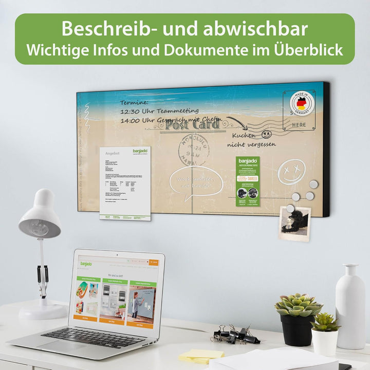 banjado Magnettafel schwarz 78 x 37cm / Magnetwand Metall/Magnetpinnwand als Memoboard/Pinnwand Magn