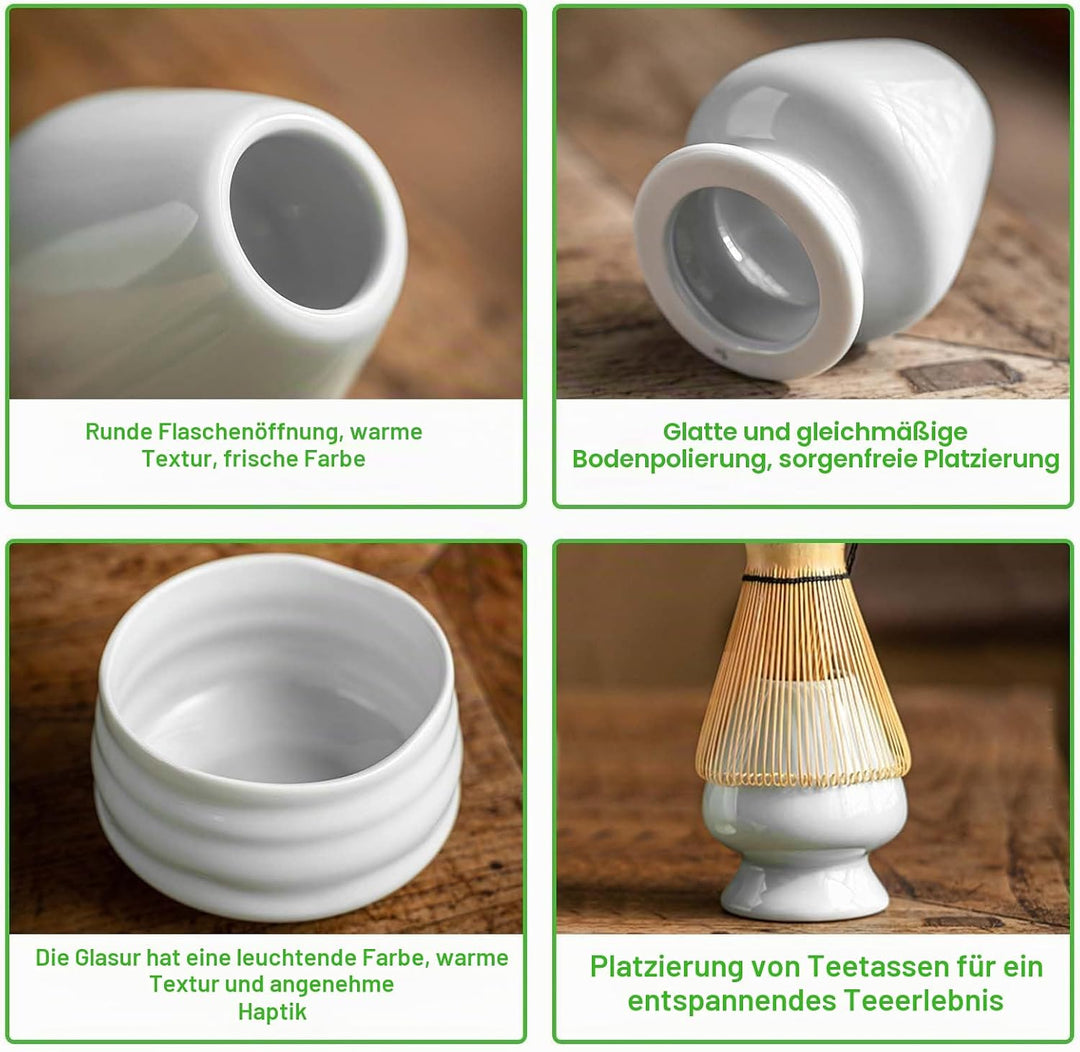 5 Stück Matcha Tee set, Matcha set mit Matcha Besen, Matcha Schale aus Keramik, Bambusbesen Matcha B