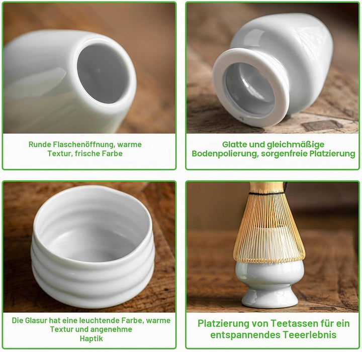 5 Stück Matcha Tee set, Matcha set mit Matcha Besen, Matcha Schale aus Keramik, Bambusbesen Matcha B