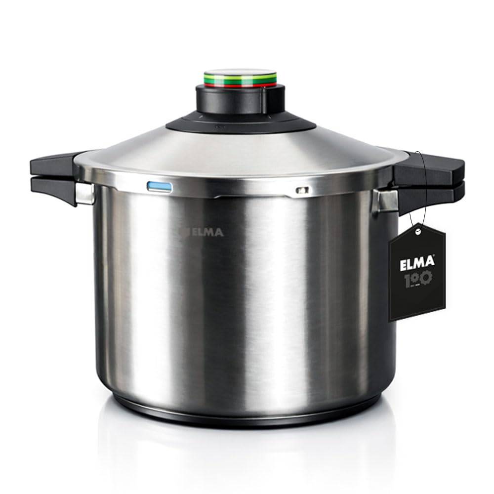 ELMA Prêst Schnellkochtopf 8 Liter, Ø 24 cm | 18/10 Edelstahl, Induktionsgeeigneter Kapselboden, 2 G