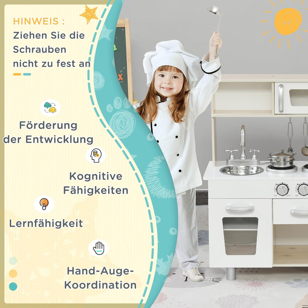 HOMCOM Kinderküche mit Ofen Spüle Kühlschrank für Kinder ab 3 Jahren Weiss | Spielküche, Puppenküche