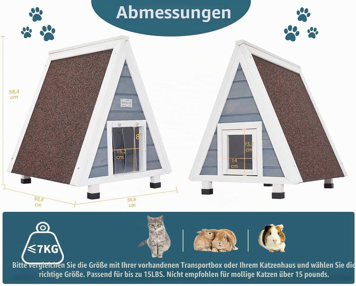Petsfit Katzenhaus Outdoor Winterfest mit Fluchttür Katzenhaus Outdoor Holz mit erhöhtem Design Katz