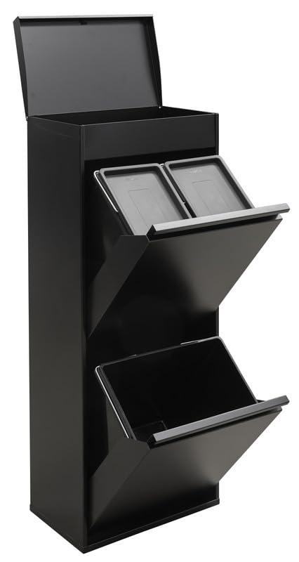 ARREGUI Top CR426-B Mülltrennsystem aus Stahl mit Aufbewahrungsbox mit Deckel | 3 Fächer Mülleimer f