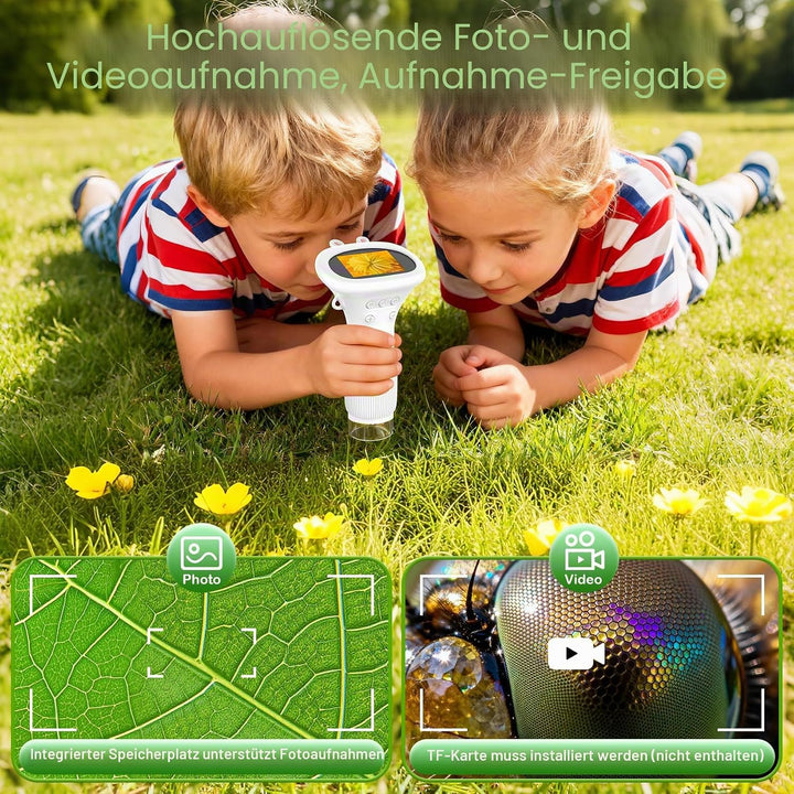 GlobalCrown Mikroskop für Kinder,Hand Mikroskop Digital 2.0 Zoll Bildschirm 200x Taschenmikroskop,PC