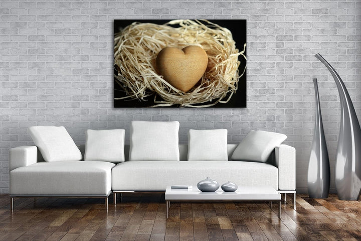 deyoli kleines Holzherz Format: 80x60 als Leinwand, Motiv fertig gerahmt auf Echtholzrahmen, Hochwer