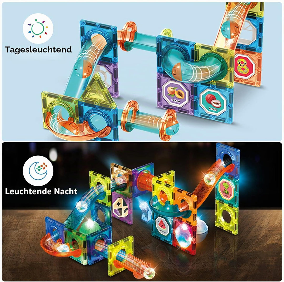 Jvchengxi Magnetische Bausteine, 110 Stücke STEM Konstruktion Fliese Magnet Blöcke Murmelbahn-Set Mo