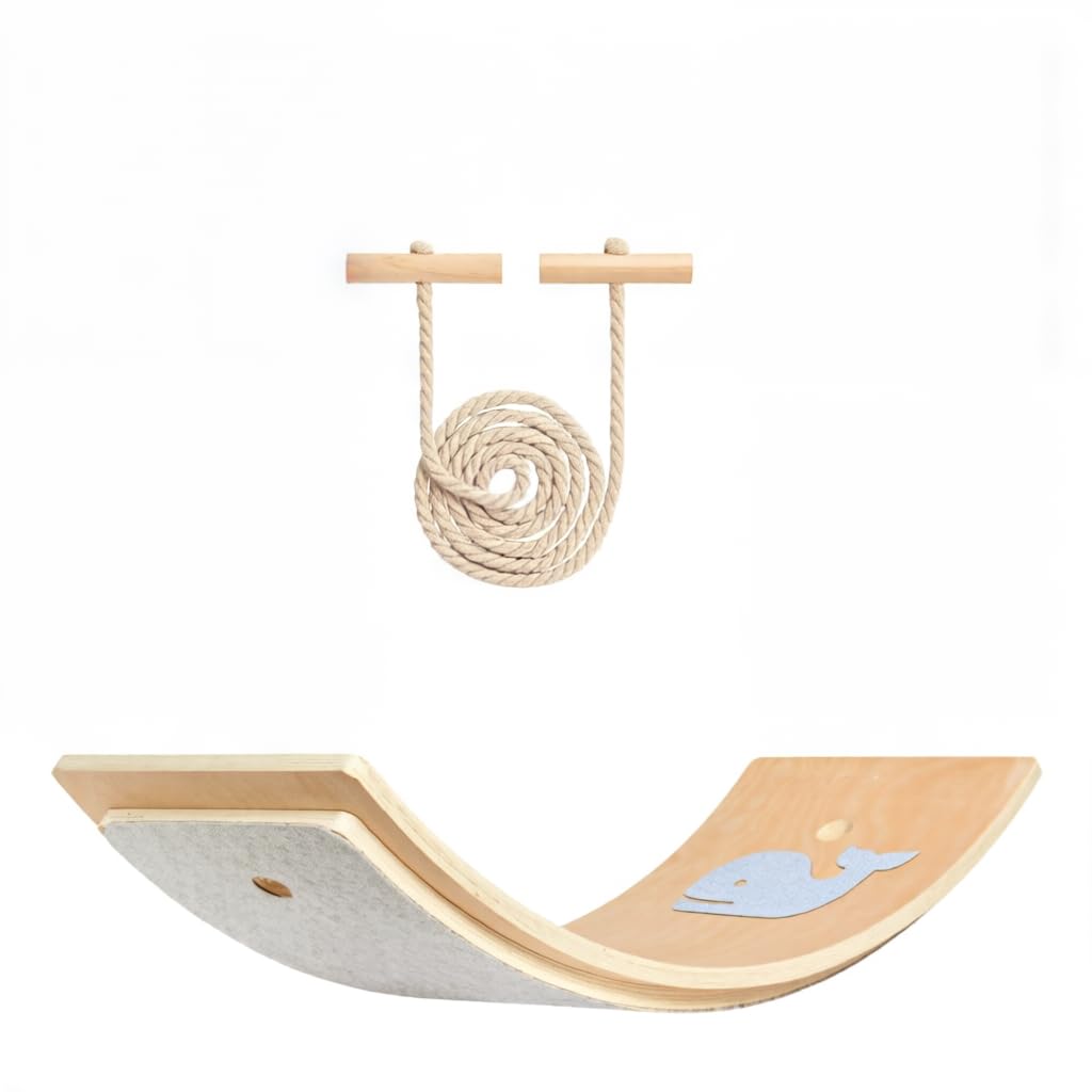 Leogreen Balance Board Holz, Wackelbrett Balancierbrett mit Fingerschutz, inkl. Seil/Anti-Rutsch/Fil