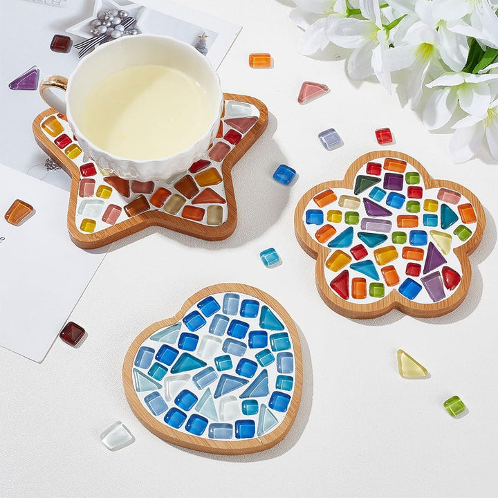 WEBEEDY 3 Sets Porzellan-Mosaik Fliesen-Mosaik-Kit Mit Holzuntersetzer Mosaiksteine DIY Mosaik Unter