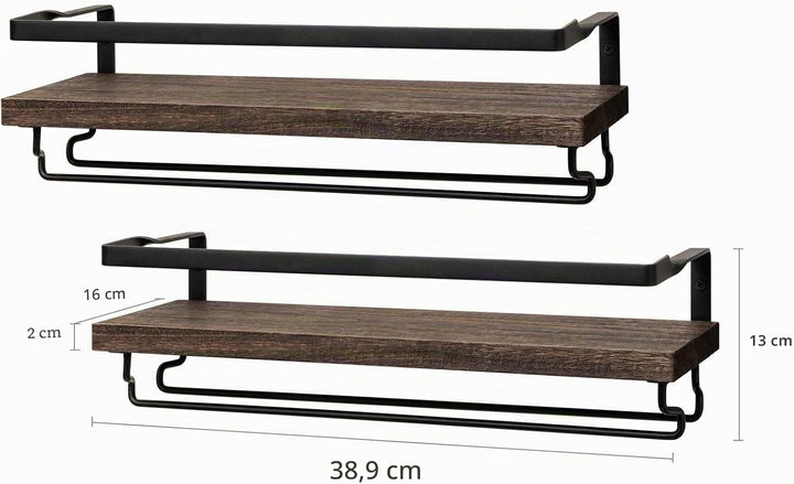 Mkono Wandmontierte Weinregale 2er Set Holz Rustikale Weinflasche Glas Schwimmregale mit Stemware Au