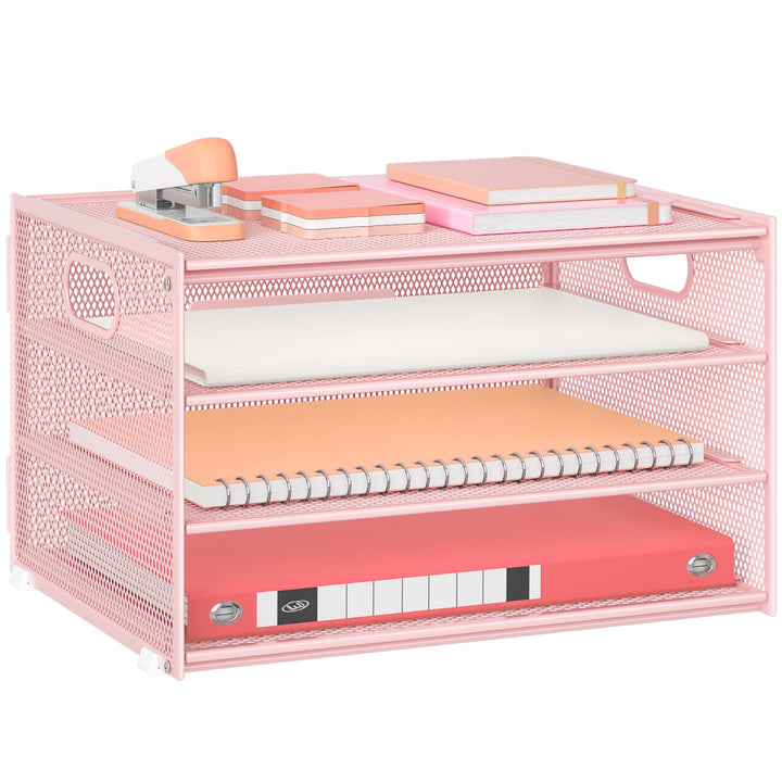 Marbrasse Schreibtisch Organizer,4-Stufiges Metall Netz-Briefablage mit Griff,Zeitungsordner,Papier