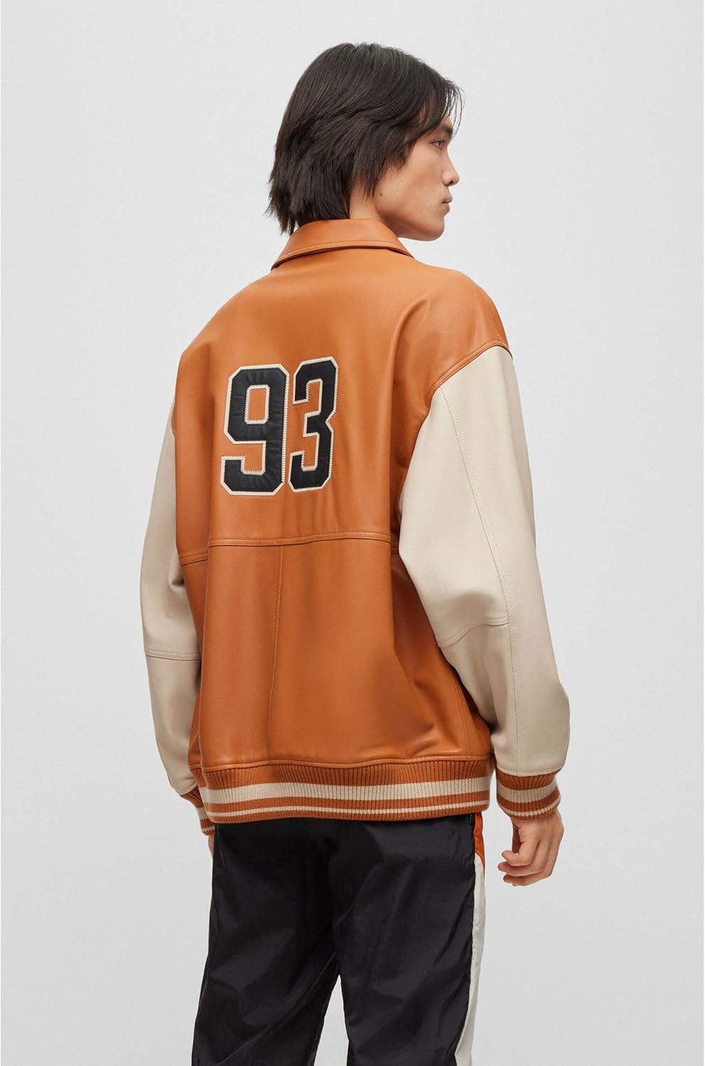HUGO Herren Luganos College-Jacke aus Leder im Colour-Block-Design mit Logo XS Orange, XS Orange
