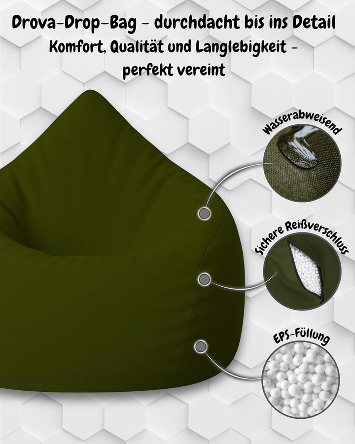 PATCH HOME Patchhome Sitzsack Tropfenform mit Reissverschluss Nachfüllbar - für In &amp; Outdoor - mit S