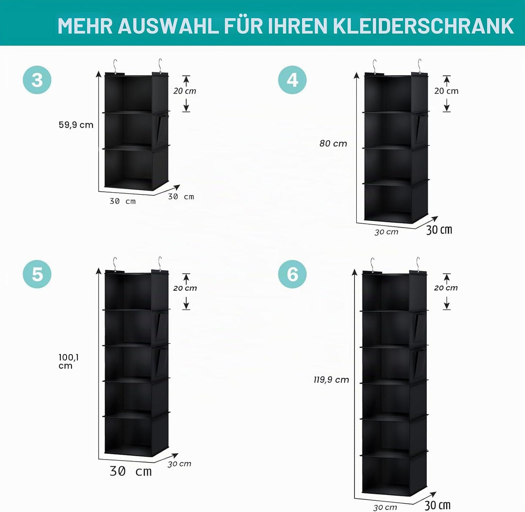 YOUDENOVA Hängeregal, Kleiderschrank-Organizer, Hängeaufbewahrung mit Bambus-Stöcke und MDF-Platten