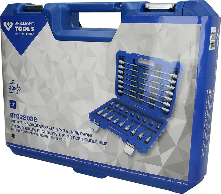 BRILLIANT TOOLS BT022032 1/2" Bit-Stecknuss-Satz, 32-tlg, RIBE Profil [Powered by KS TOOLS] 32-tlg.