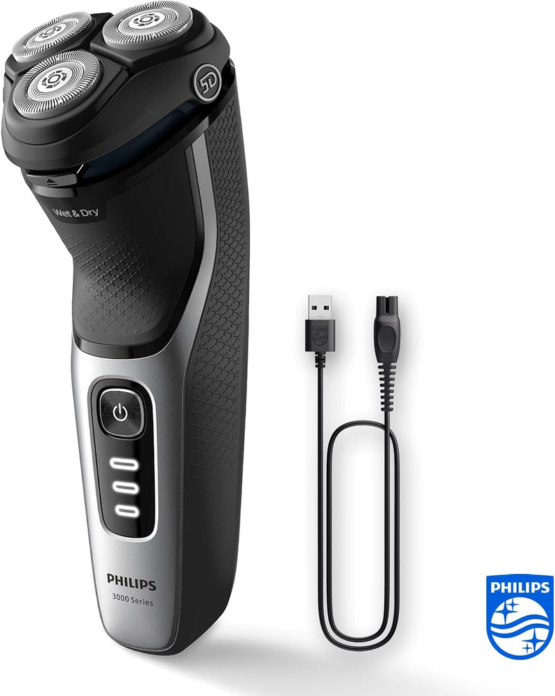 Philips Shaver Series 3000 – Elektrischer Nass- und Trockenrasierer für Männer in Schwarz, mit SkinP