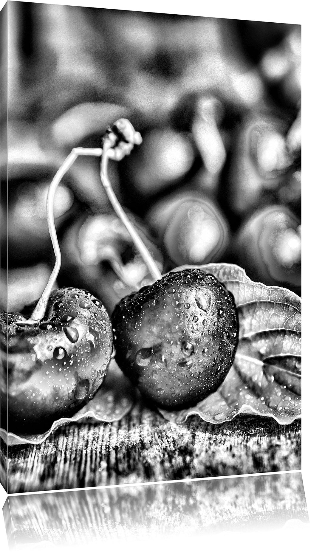 Monocrome, Kirschen, Format: 100x70 auf Leinwand, XXL riesige Bilder fertig gerahmt mit Keilrahmen,